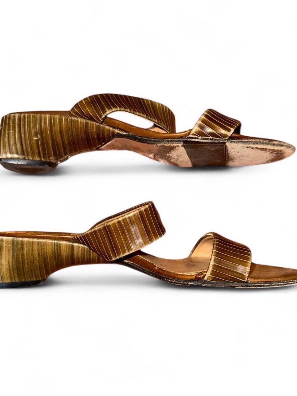 Brown Green Sesto Meucci Boho Strappy Low Heel Sandals 7 Made in Italy